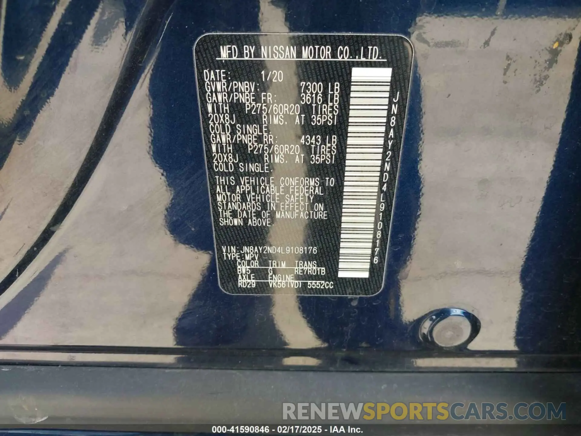 9 Фотография поврежденного автомобиля JN8AY2ND4L9108176 NISSAN ARMADA 2020