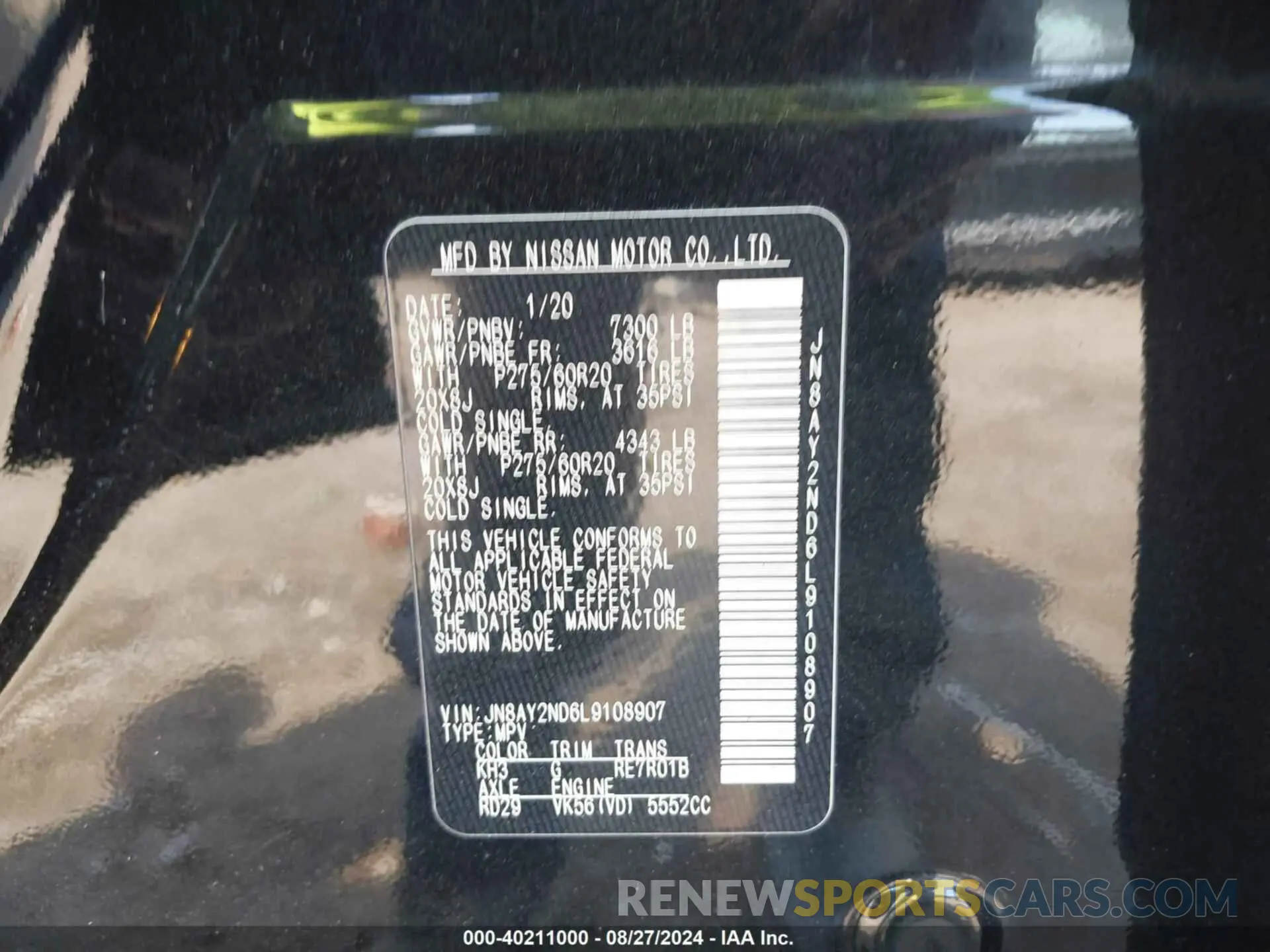 9 Photograph of a damaged car JN8AY2ND6L9108907 NISSAN ARMADA 2020