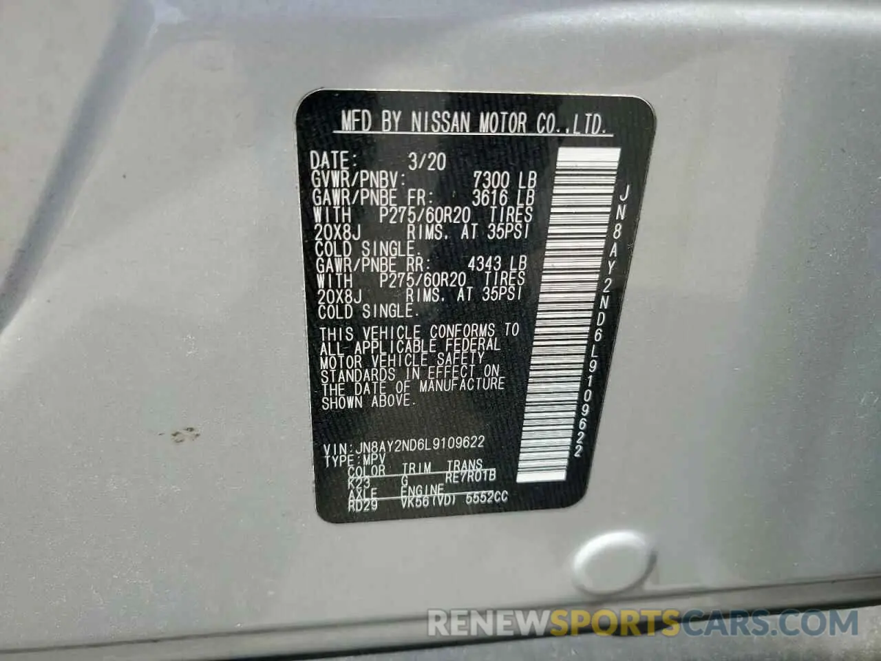 15 Photograph of a damaged car JN8AY2ND6L9109622 NISSAN ARMADA 2020