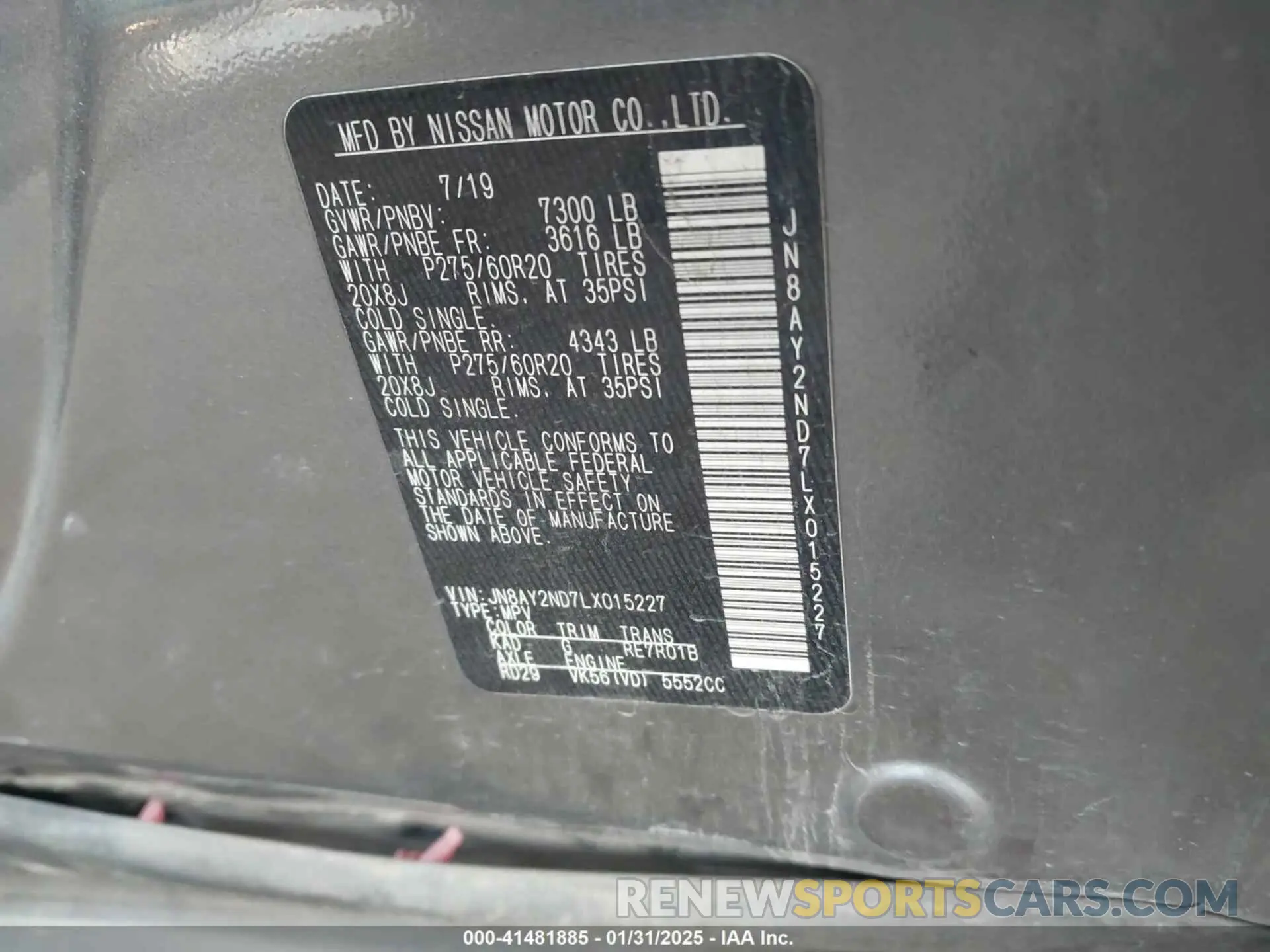 9 Фотография поврежденного автомобиля JN8AY2ND7LX015227 NISSAN ARMADA 2020
