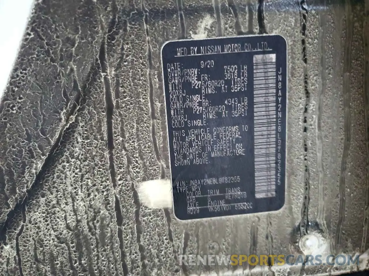 14 Photograph of a damaged car JN8AY2NE8L9782355 NISSAN ARMADA 2020