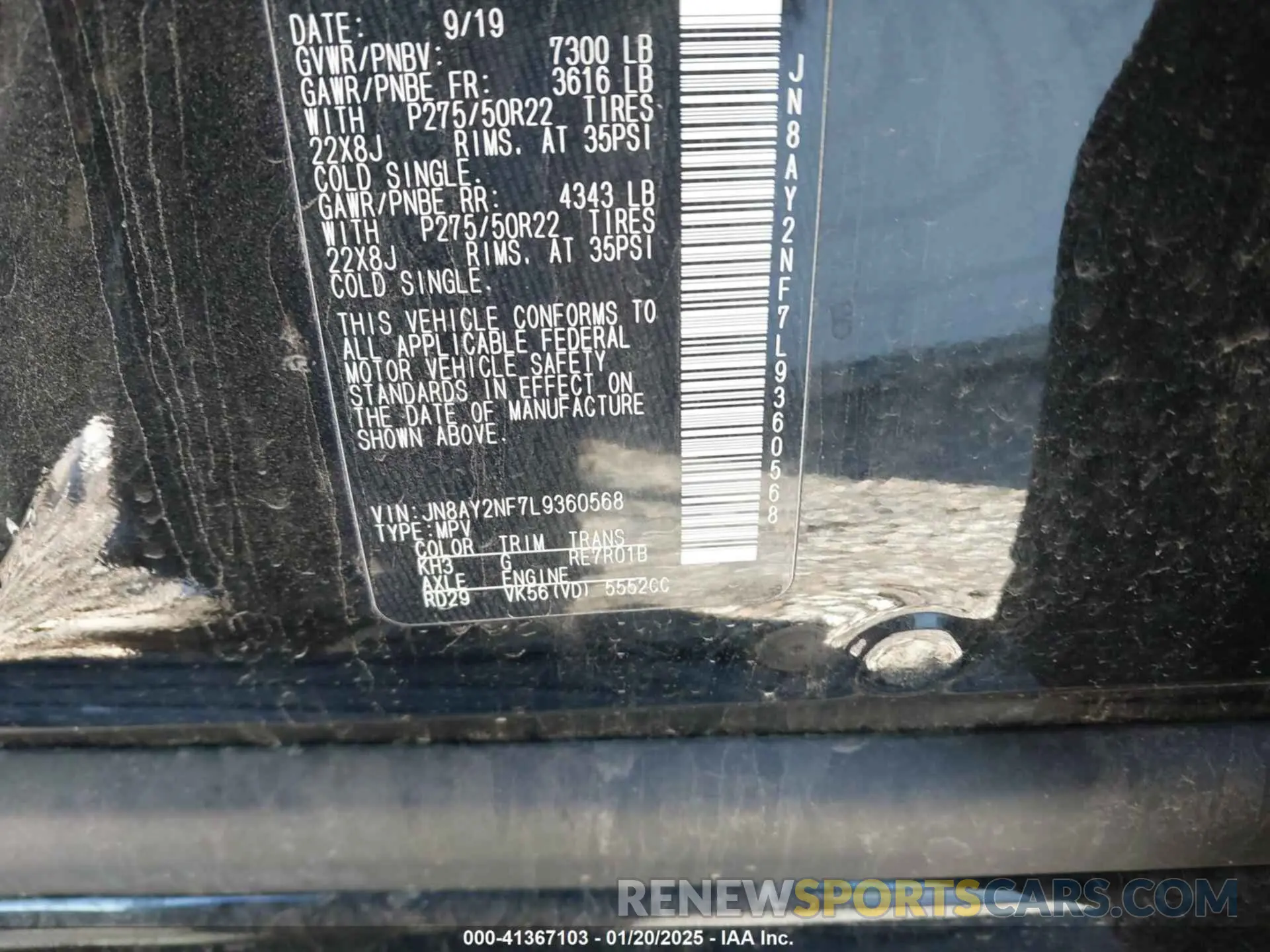 9 Photograph of a damaged car JN8AY2NF7L9360568 NISSAN ARMADA 2020