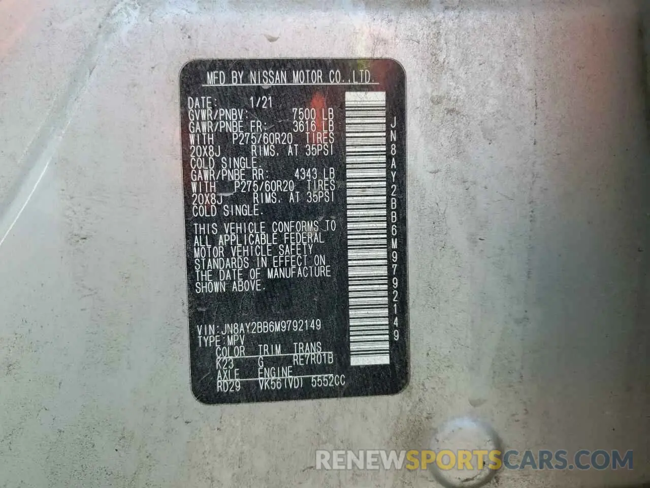 15 Photograph of a damaged car JN8AY2BB6M9792149 NISSAN ARMADA 2021