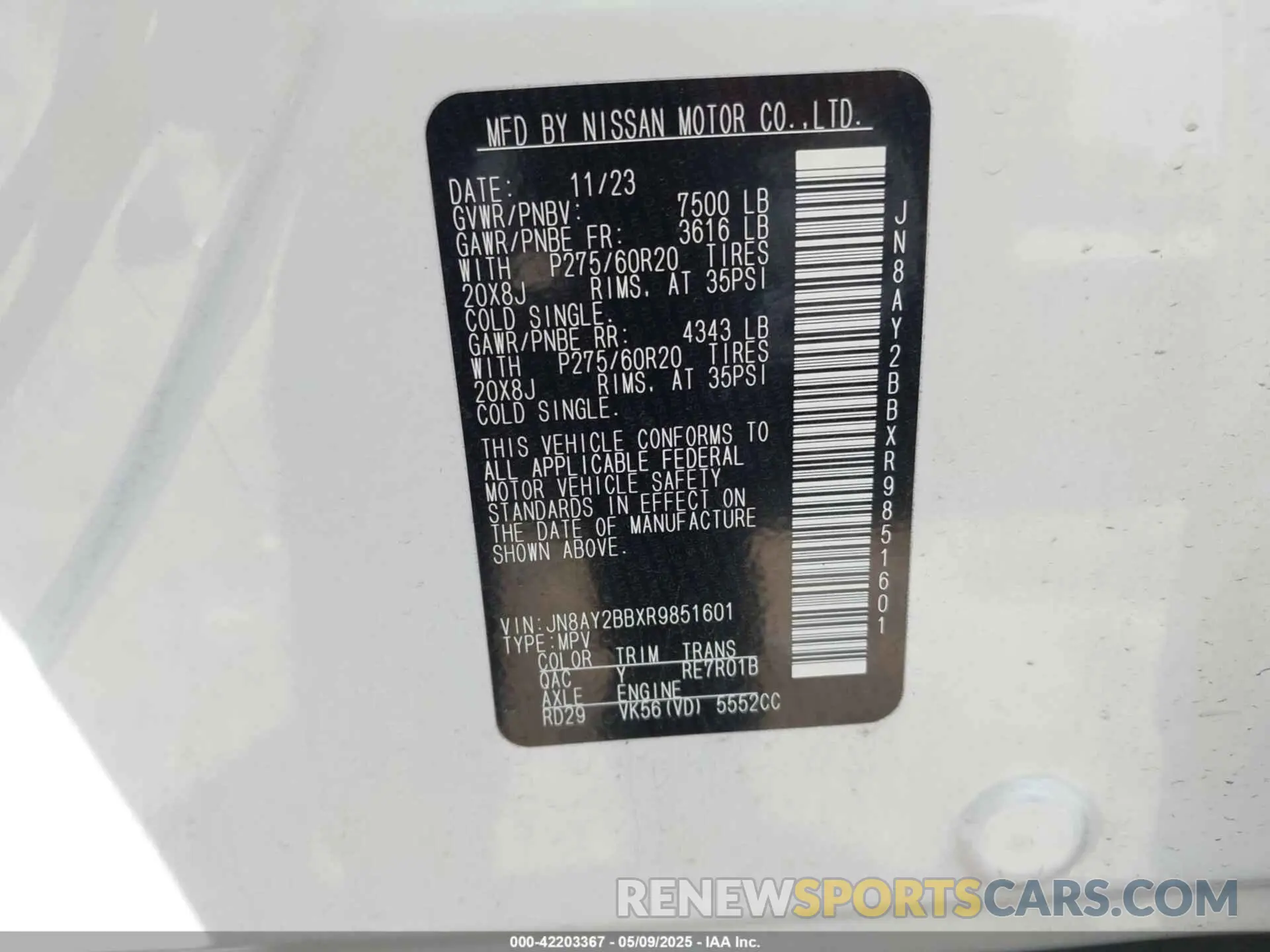 9 Фотография поврежденного автомобиля JN8AY2BBXR9851601 NISSAN ARMADA 2024