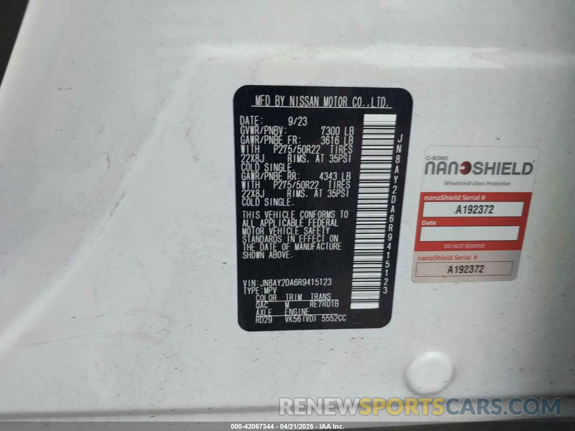 9 Фотография поврежденного автомобиля JN8AY2DA6R9415123 NISSAN ARMADA 2024