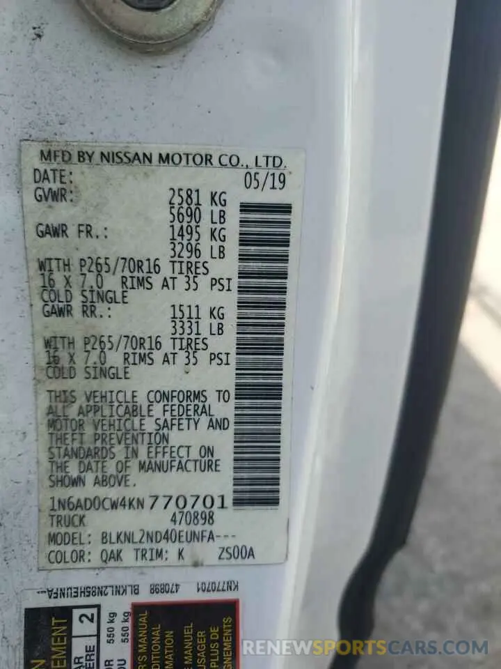 13 Photograph of a damaged car 1N6AD0CW4KN770701 NISSAN FRONTIER 2019