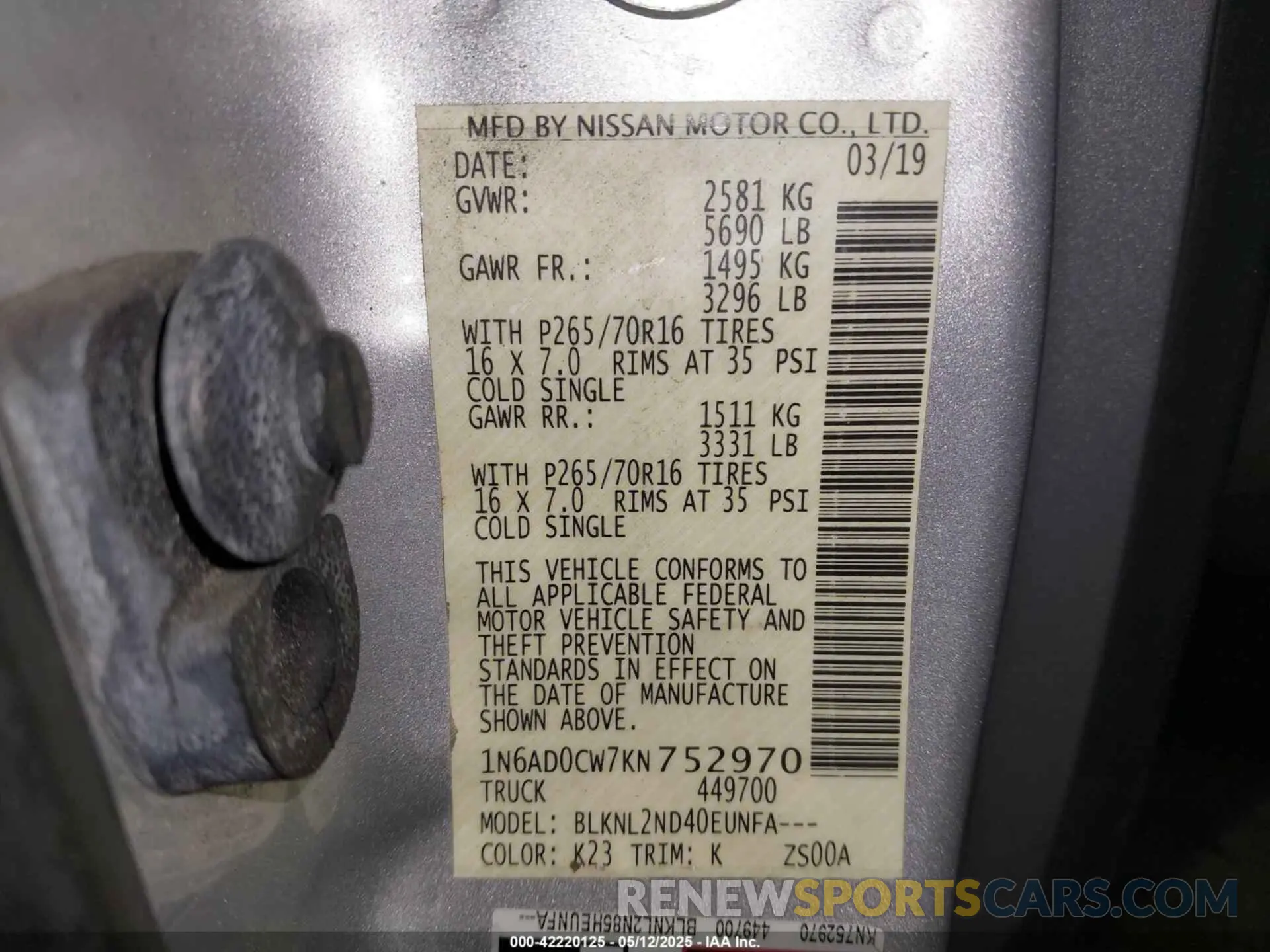 9 Photograph of a damaged car 1N6AD0CW7KN752970 NISSAN FRONTIER 2019
