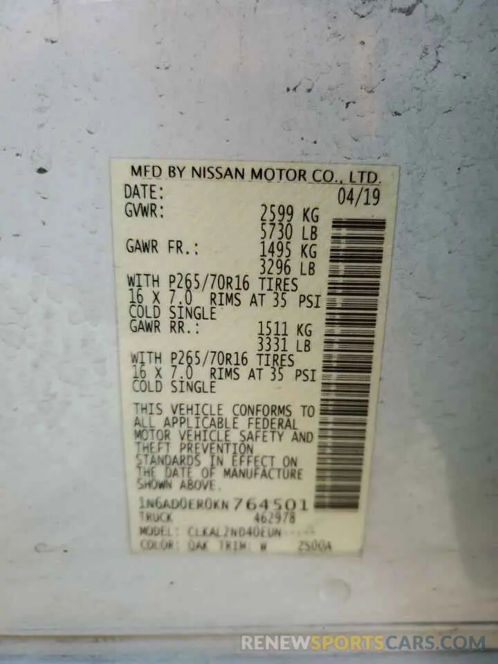 13 Фотография поврежденного автомобиля 1N6AD0ER0KN764501 NISSAN FRONTIER 2019