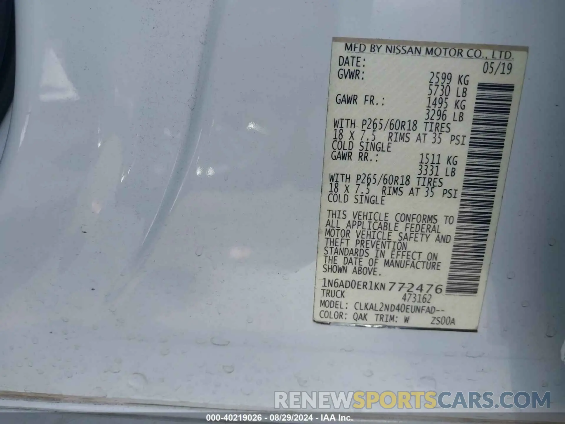9 Фотография поврежденного автомобиля 1N6AD0ER1KN772476 NISSAN FRONTIER 2019