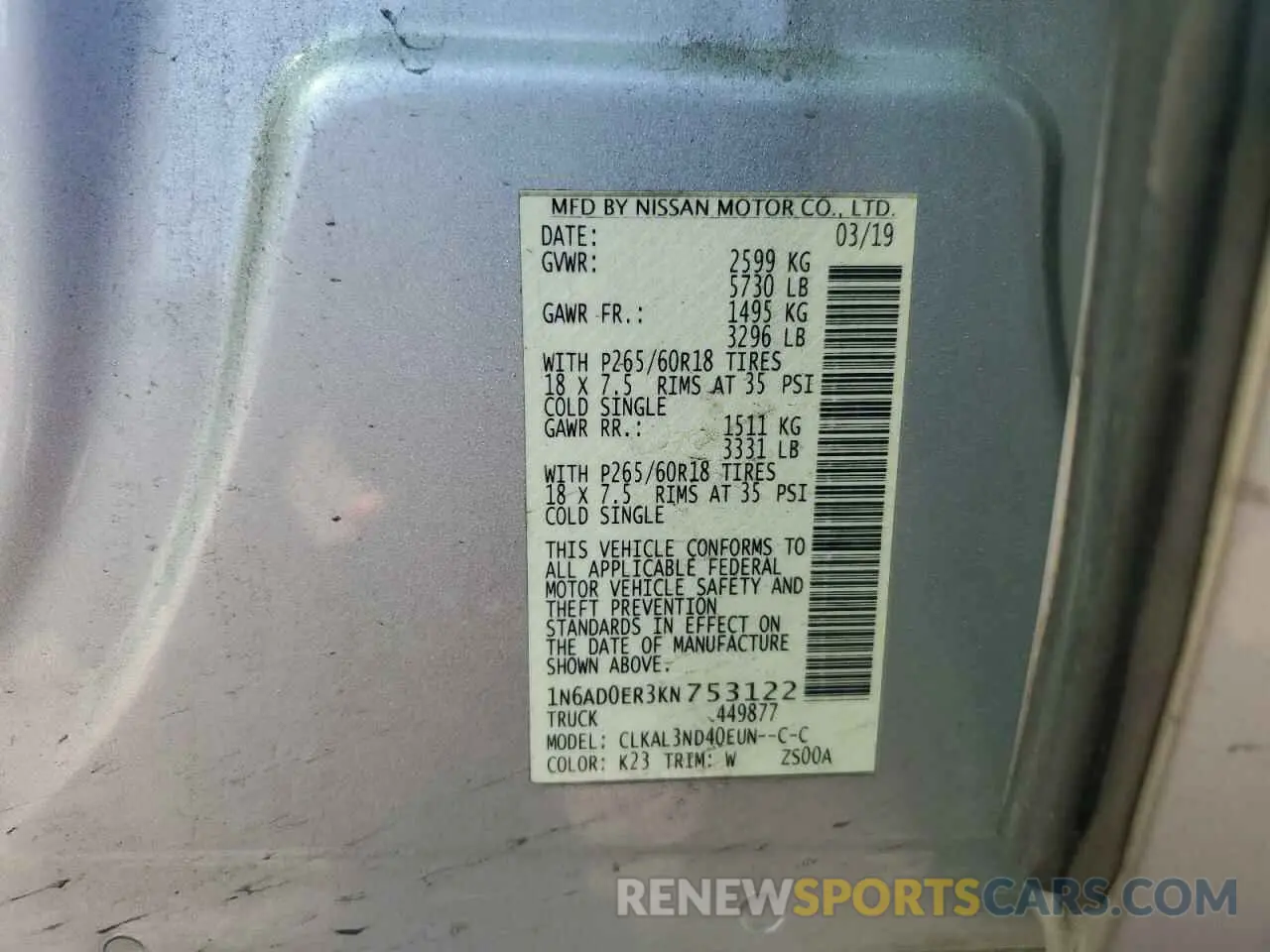 15 Фотография поврежденного автомобиля 1N6AD0ER3KN753122 NISSAN FRONTIER 2019