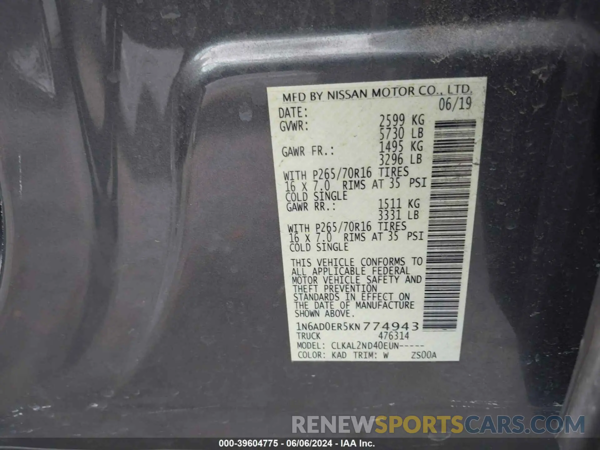 9 Photograph of a damaged car 1N6AD0ER5KN774943 NISSAN FRONTIER 2019