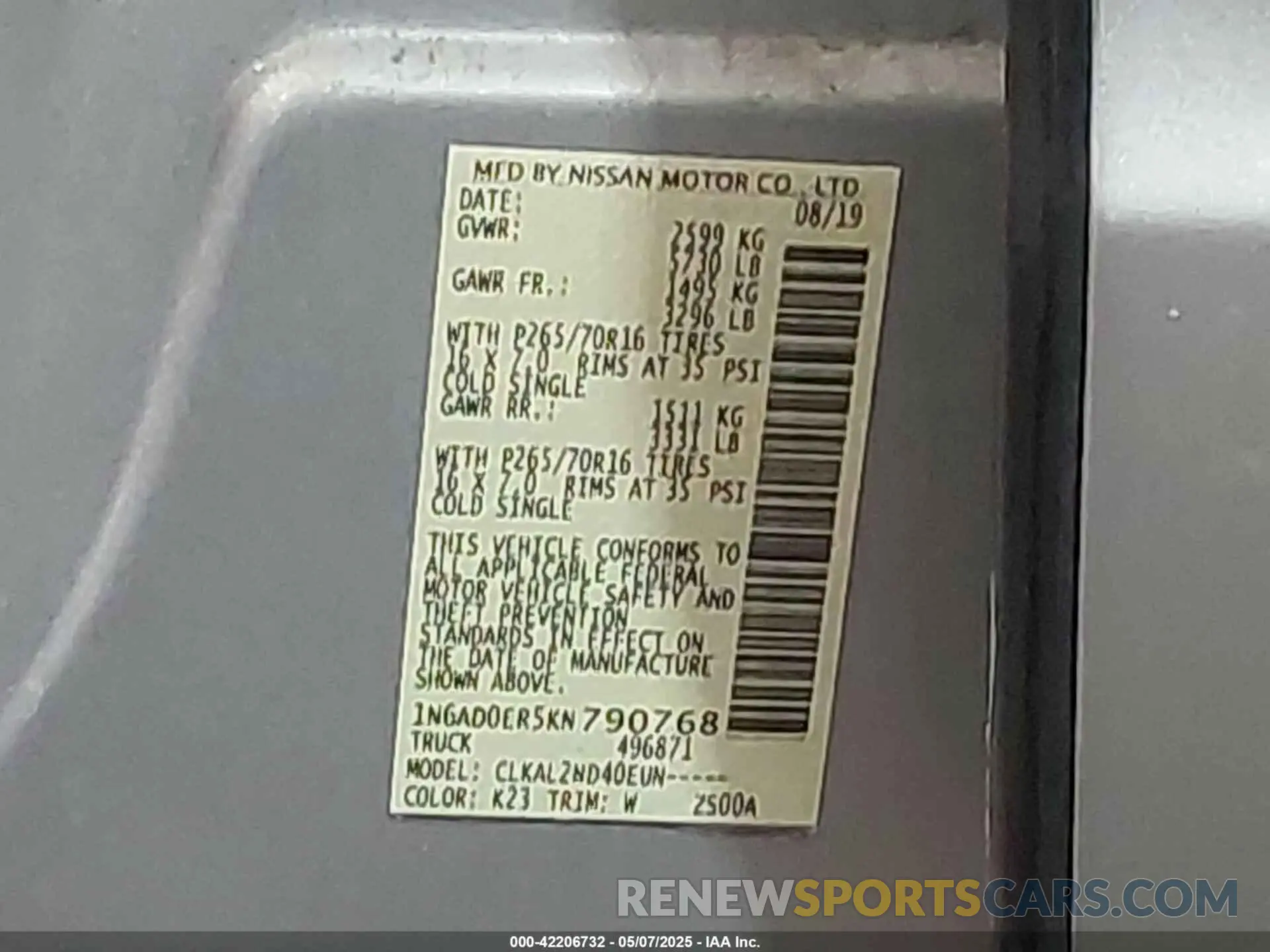 9 Photograph of a damaged car 1N6AD0ER5KN790768 NISSAN FRONTIER 2019