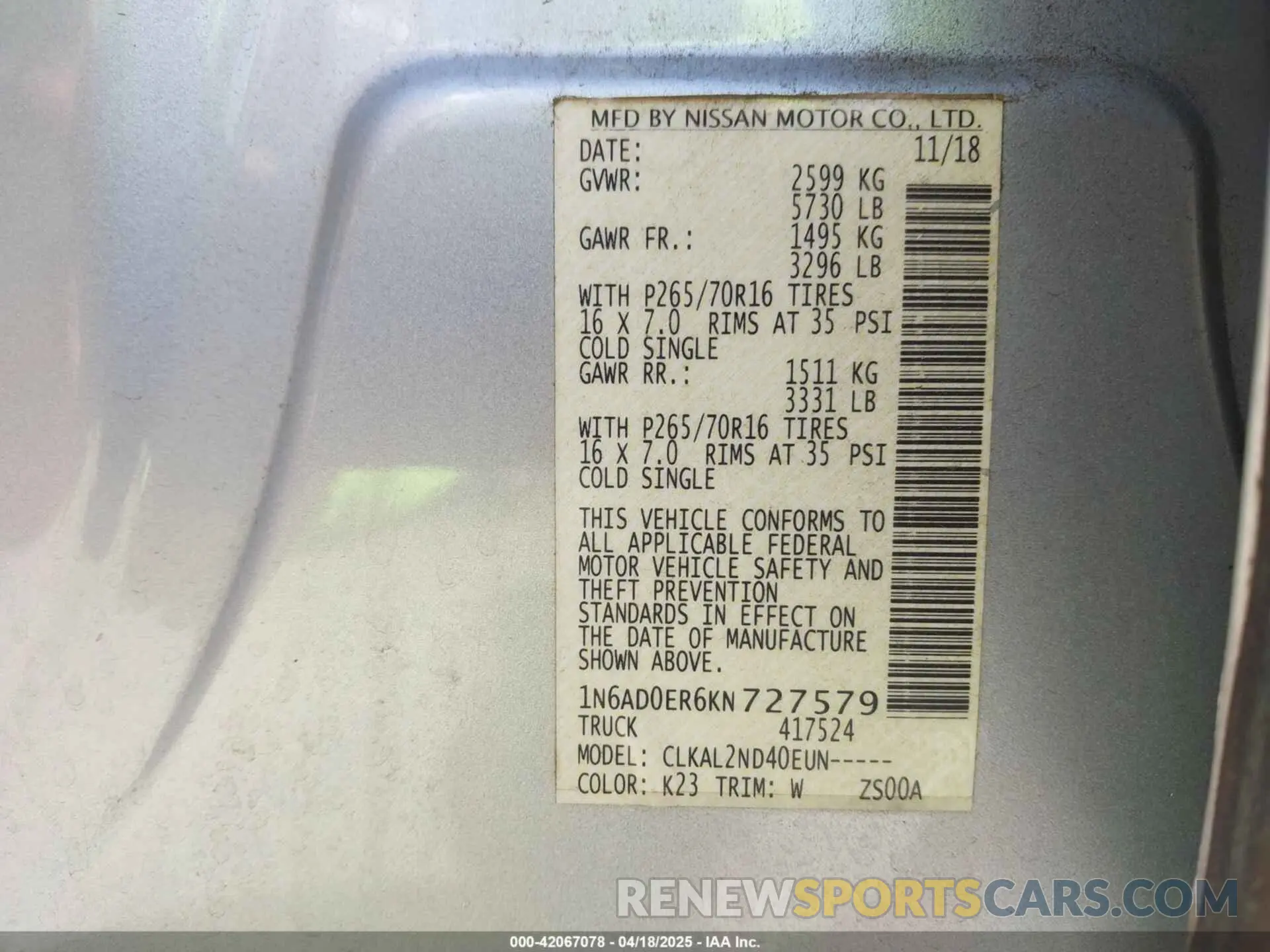 9 Photograph of a damaged car 1N6AD0ER6KN727579 NISSAN FRONTIER 2019