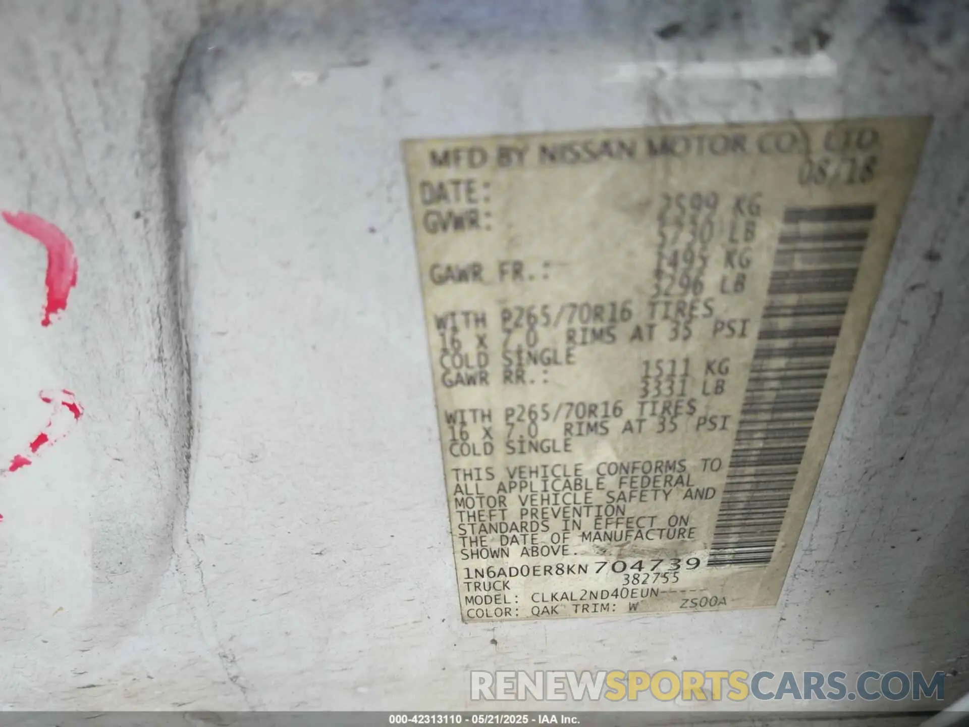 9 Фотография поврежденного автомобиля 1N6AD0ER8KN704739 NISSAN FRONTIER 2019