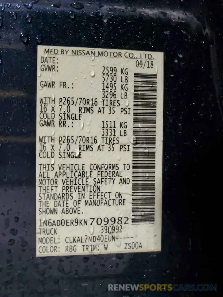 12 Фотография поврежденного автомобиля 1N6AD0ER9KN709982 NISSAN FRONTIER 2019