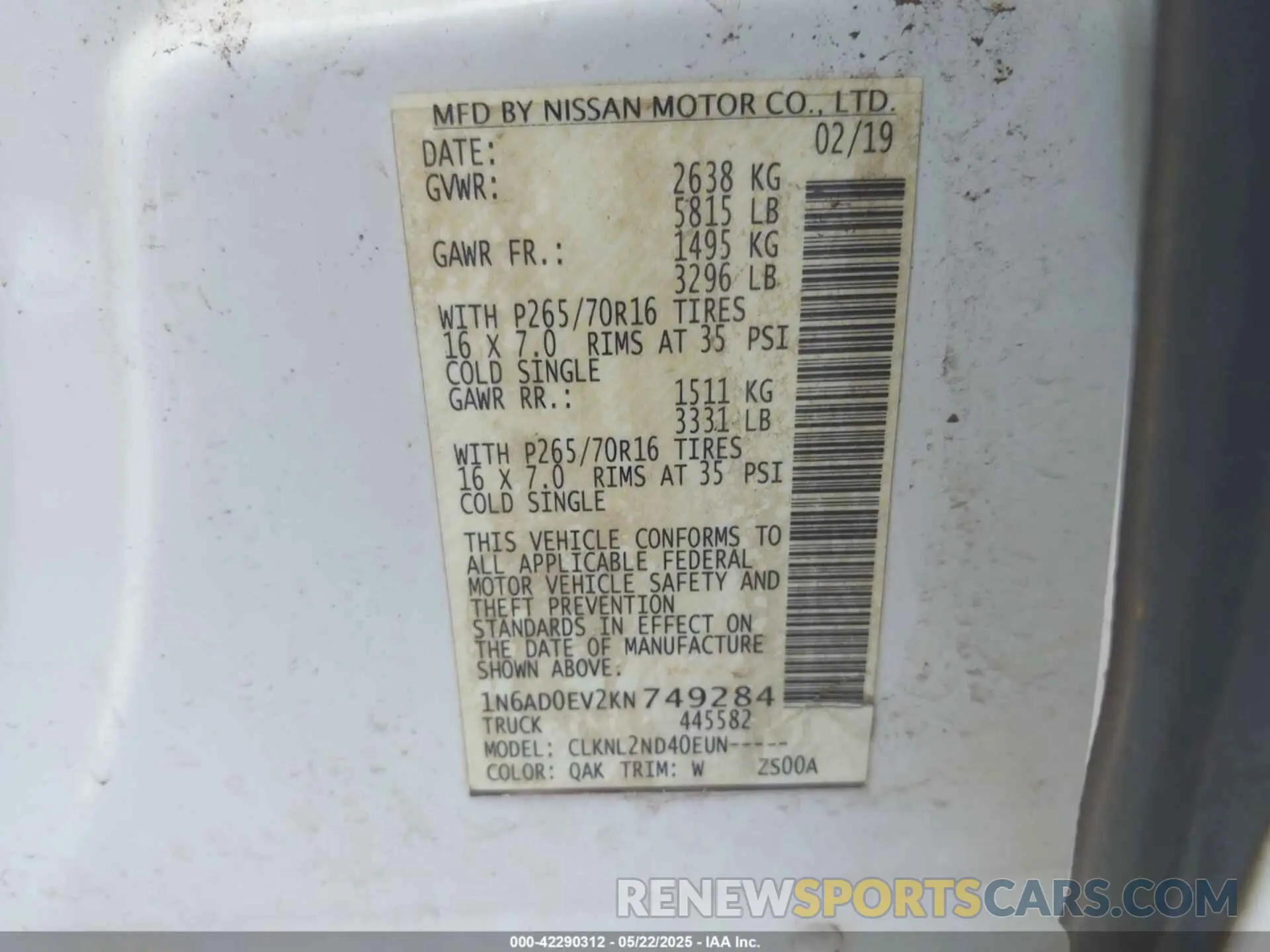 9 Фотография поврежденного автомобиля 1N6AD0EV2KN749284 NISSAN FRONTIER 2019