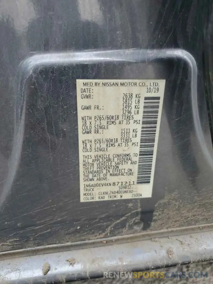 13 Photograph of a damaged car 1N6AD0EV4KN871211 NISSAN FRONTIER 2019