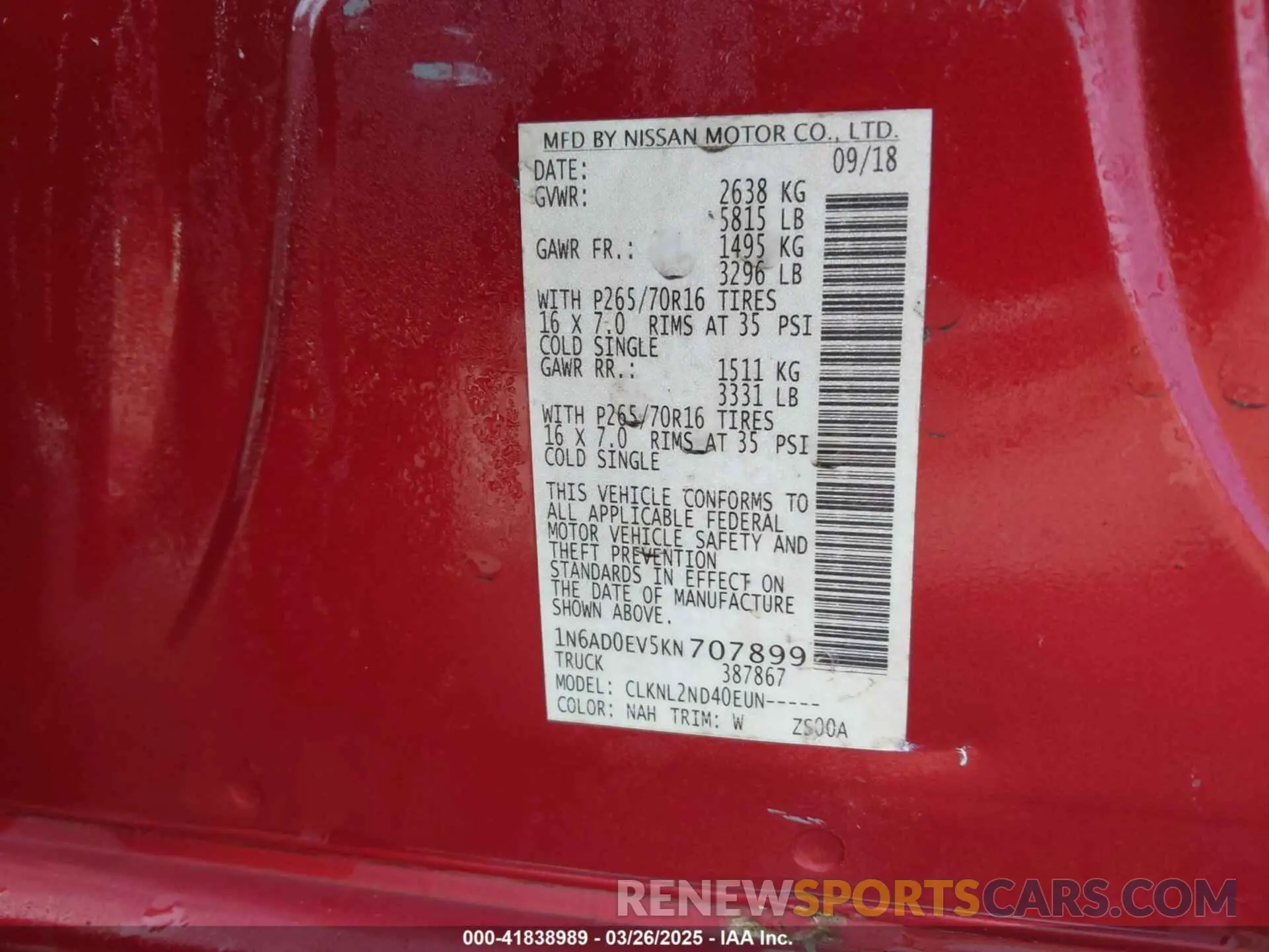 9 Photograph of a damaged car 1N6AD0EV5KN707899 NISSAN FRONTIER 2019