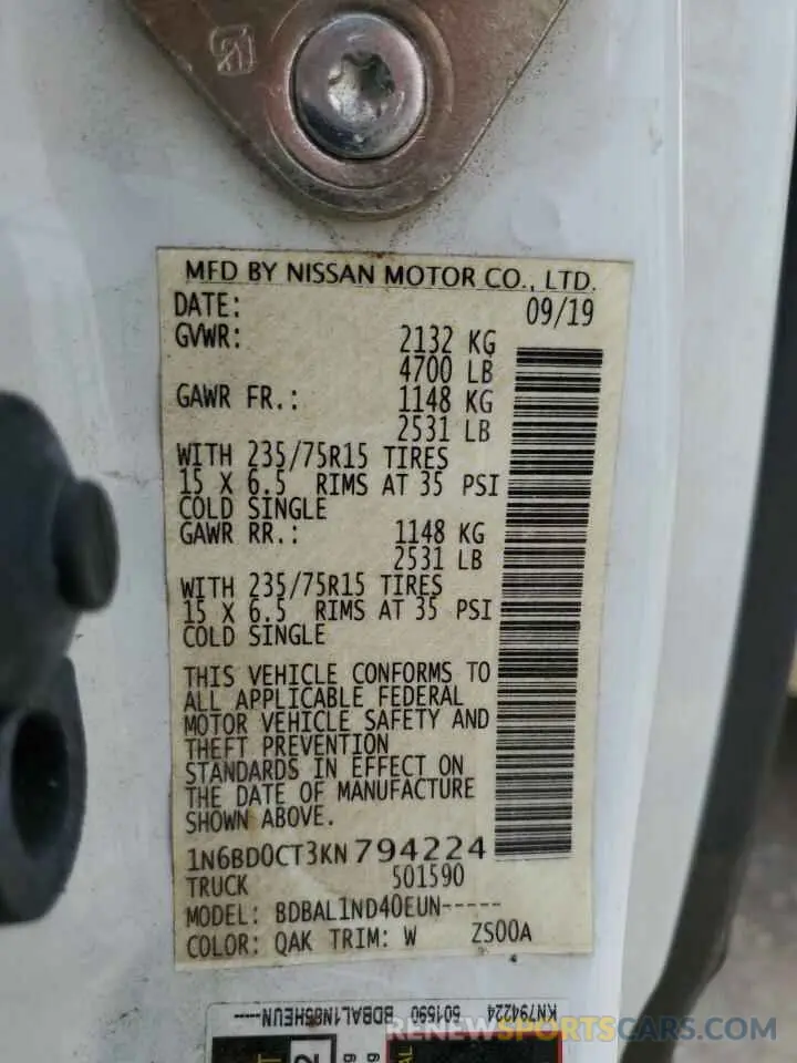 13 Photograph of a damaged car 1N6BD0CT3KN794224 NISSAN FRONTIER 2019
