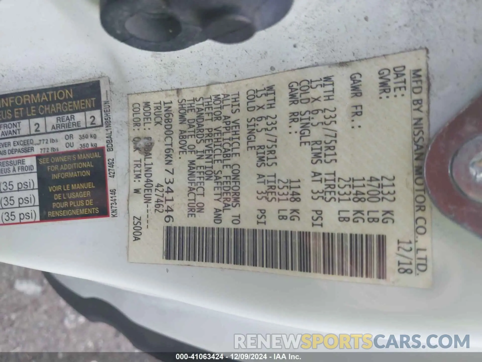 9 Photograph of a damaged car 1N6BD0CT6KN734146 NISSAN FRONTIER 2019