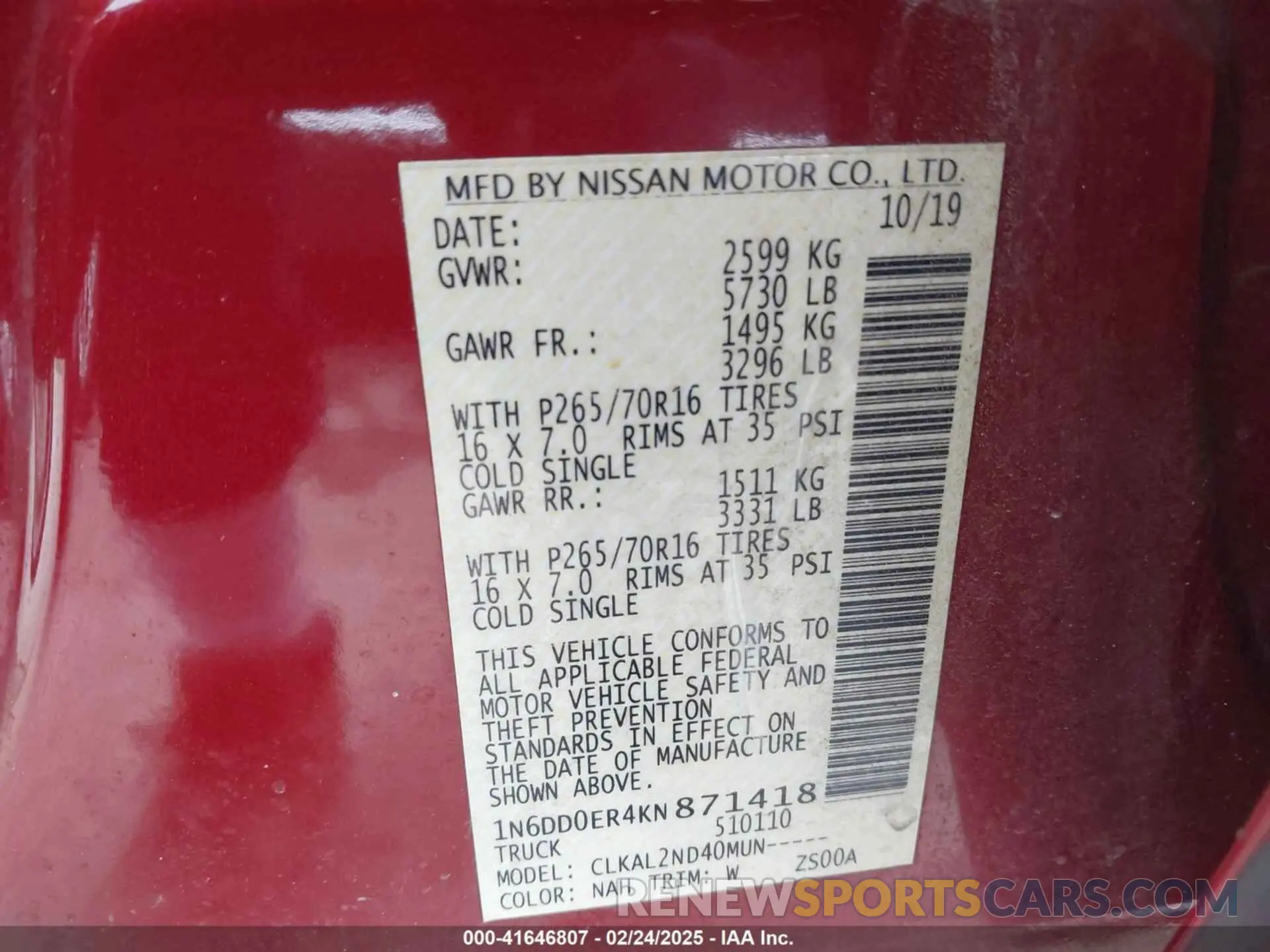 9 Фотография поврежденного автомобиля 1N6DD0ER4KN871418 NISSAN FRONTIER 2019