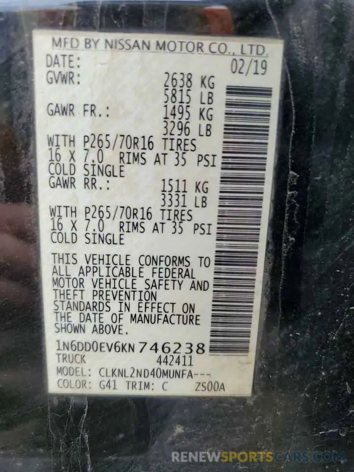 14 Фотография поврежденного автомобиля 1N6DD0EV6KN746238 NISSAN FRONTIER 2019