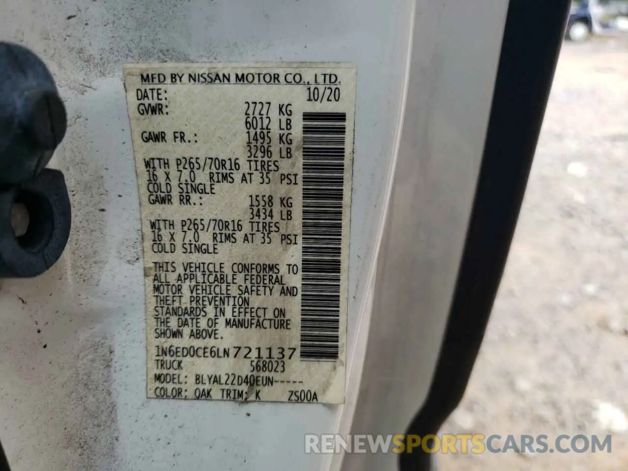 12 Photograph of a damaged car 1N6ED0CE6LN721137 NISSAN FRONTIER 2020
