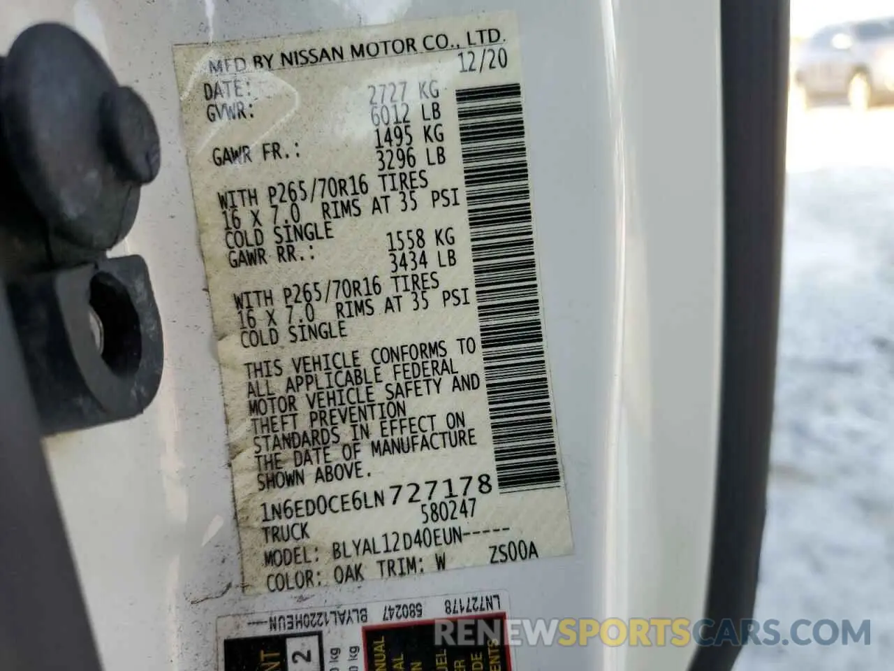 12 Photograph of a damaged car 1N6ED0CE6LN727178 NISSAN FRONTIER 2020