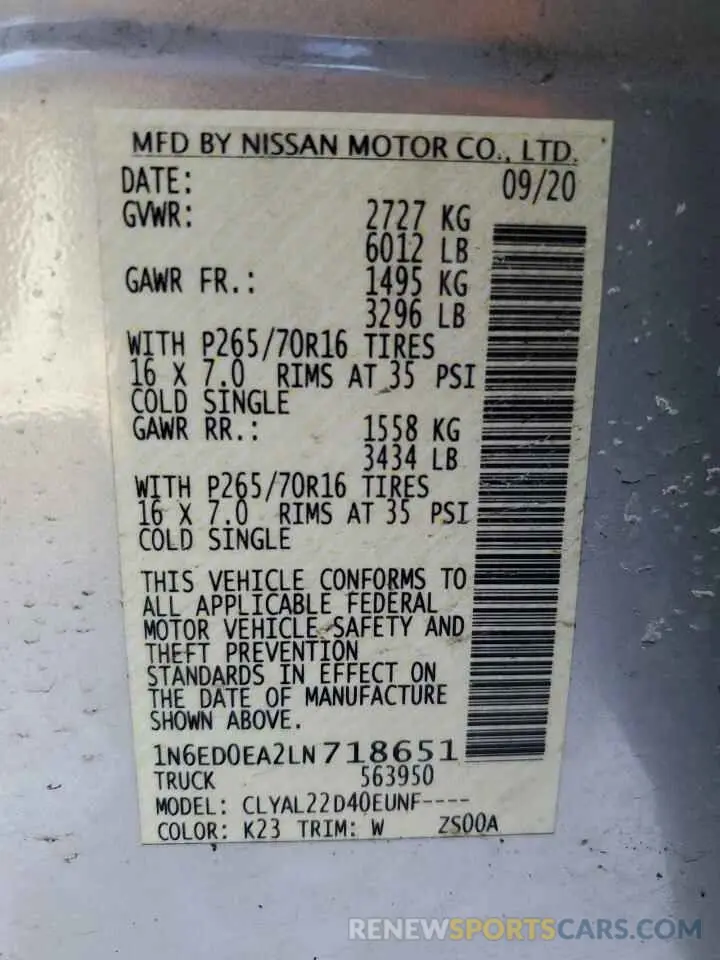 12 Фотография поврежденного автомобиля 1N6ED0EA2LN718651 NISSAN FRONTIER 2020