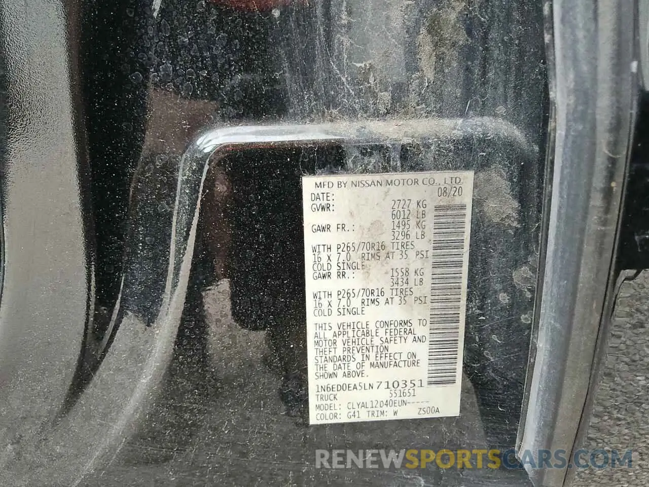 12 Photograph of a damaged car 1N6ED0EA5LN710351 NISSAN FRONTIER 2020