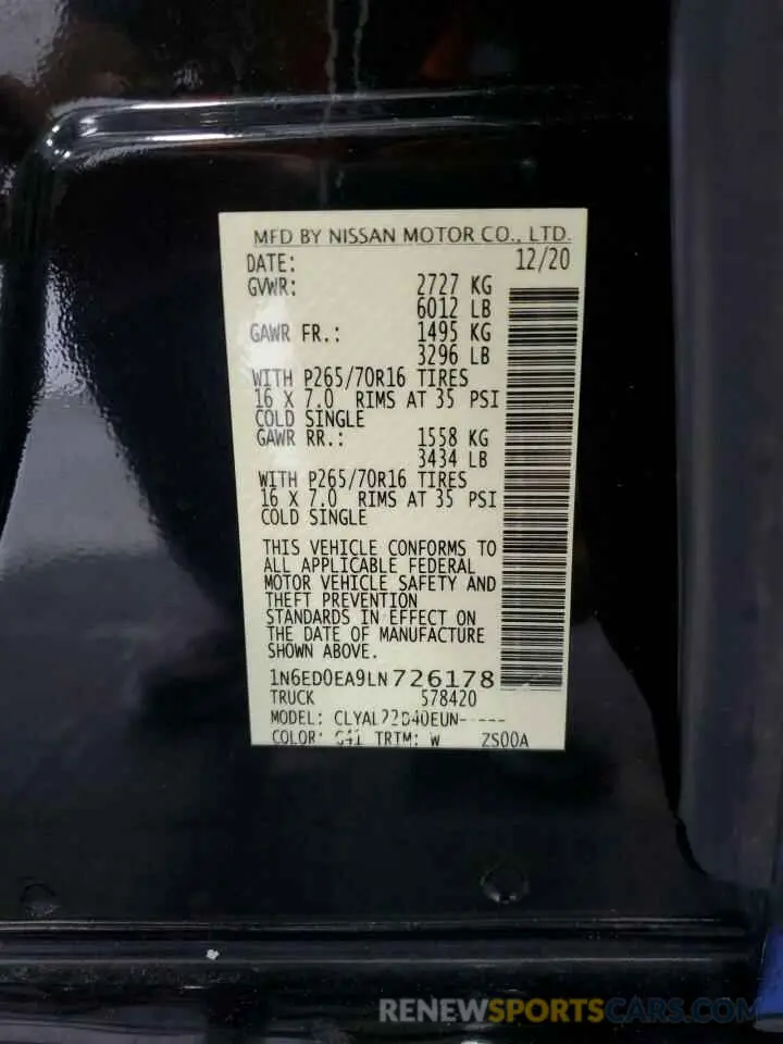 12 Фотография поврежденного автомобиля 1N6ED0EA9LN726178 NISSAN FRONTIER 2020