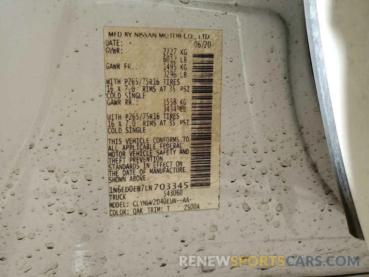 12 Photograph of a damaged car 1N6ED0EB7LN703345 NISSAN FRONTIER 2020