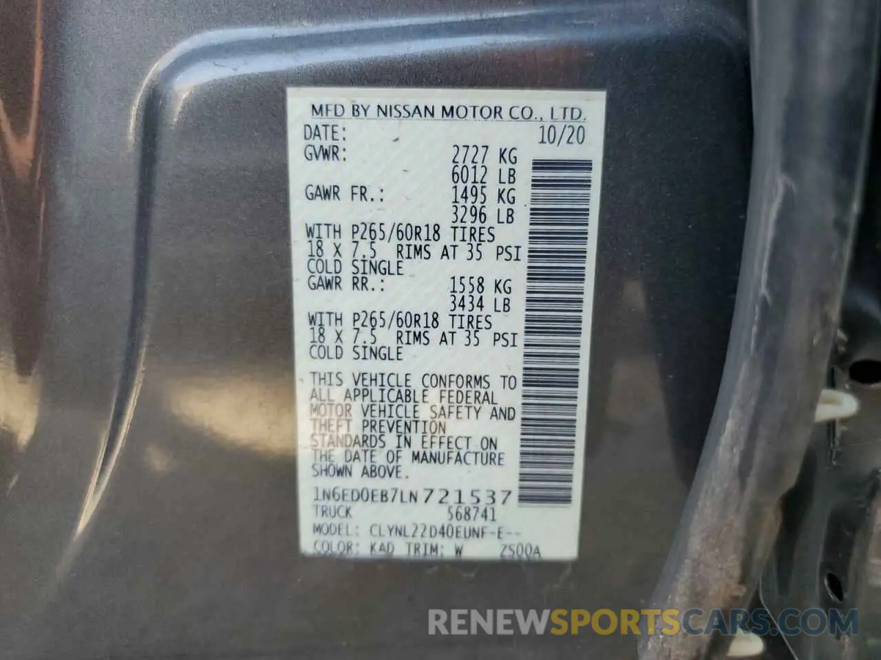 13 Фотография поврежденного автомобиля 1N6ED0EB7LN721537 NISSAN FRONTIER 2020