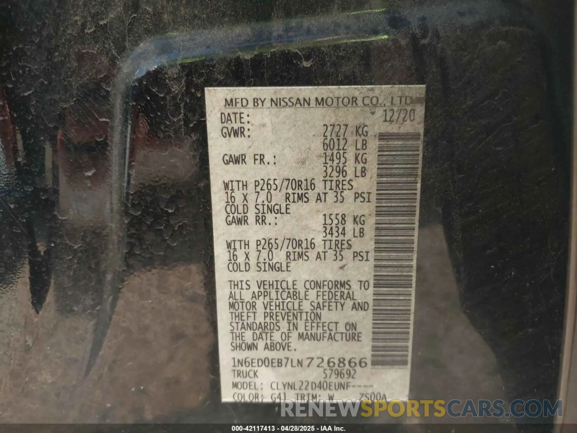 9 Фотография поврежденного автомобиля 1N6ED0EB7LN726866 NISSAN FRONTIER 2020