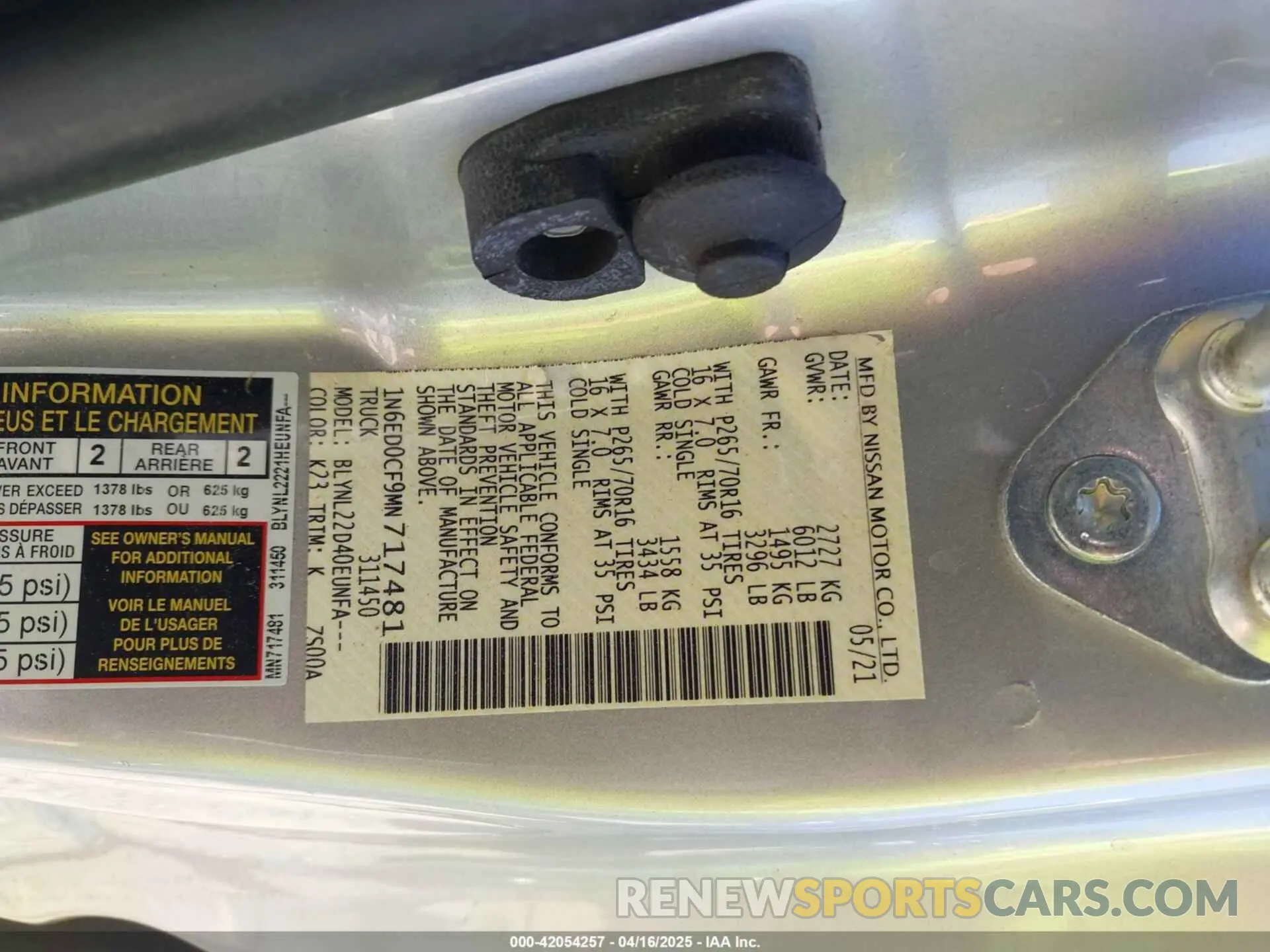 9 Photograph of a damaged car 1N6ED0CF9MN717481 NISSAN FRONTIER 2021