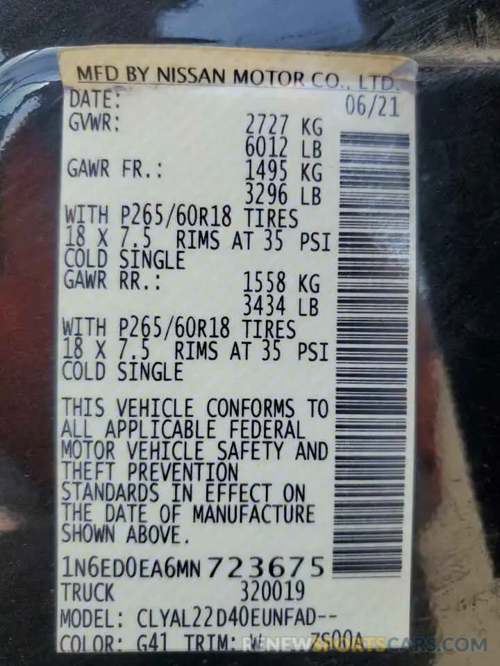 12 Photograph of a damaged car 1N6ED0EA6MN723675 NISSAN FRONTIER 2021