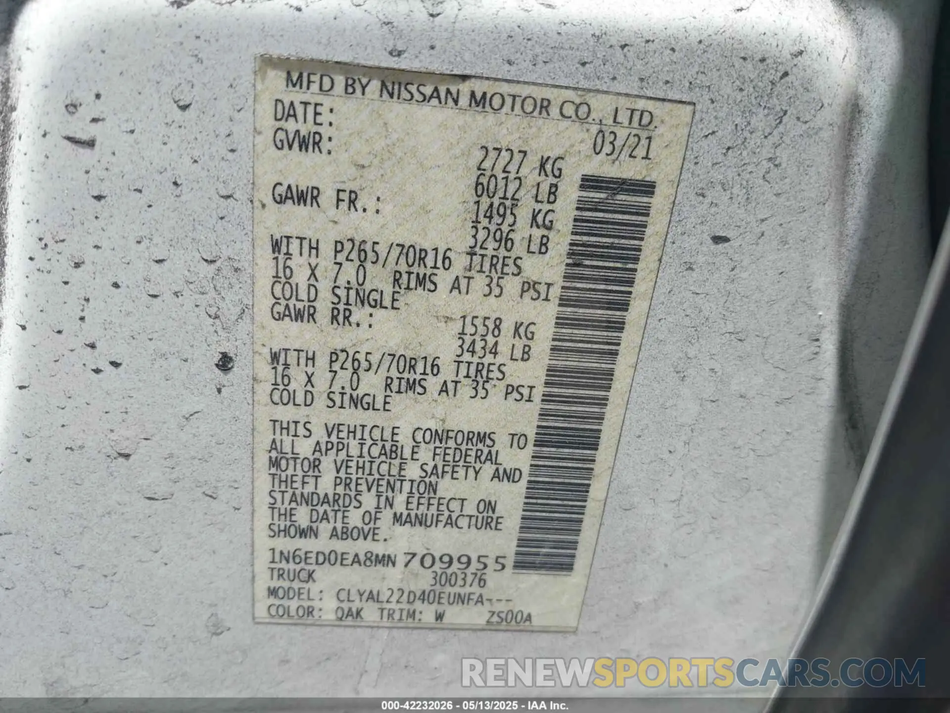 9 Photograph of a damaged car 1N6ED0EA8MN709955 NISSAN FRONTIER 2021