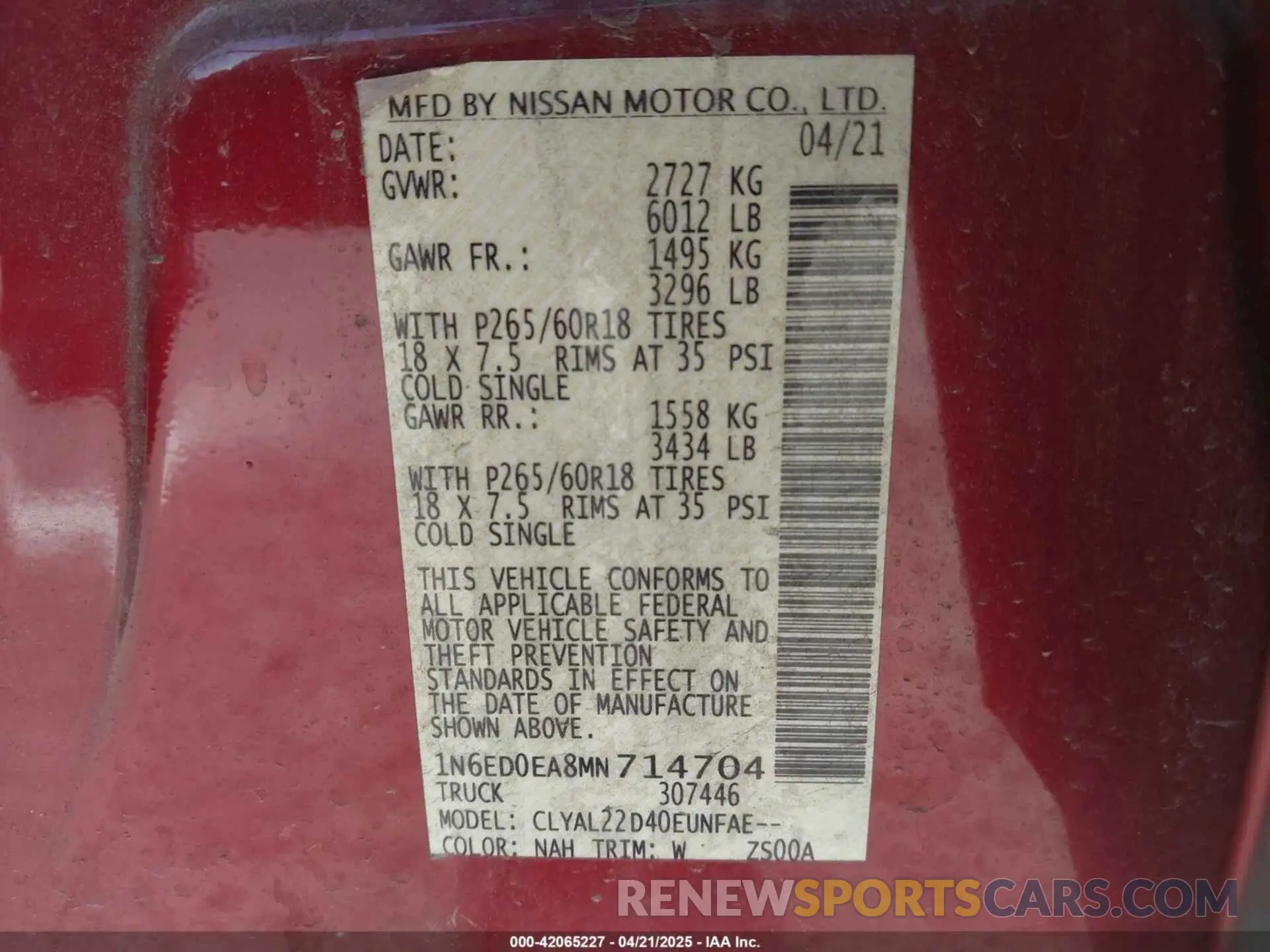 9 Фотография поврежденного автомобиля 1N6ED0EA8MN714704 NISSAN FRONTIER 2021
