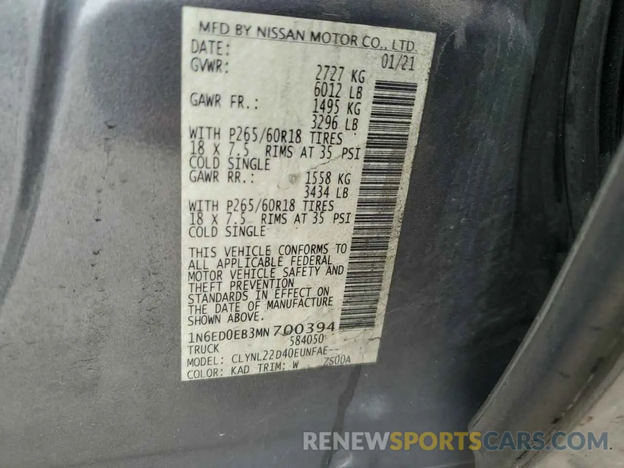 12 Photograph of a damaged car 1N6ED0EB3MN700394 NISSAN FRONTIER 2021