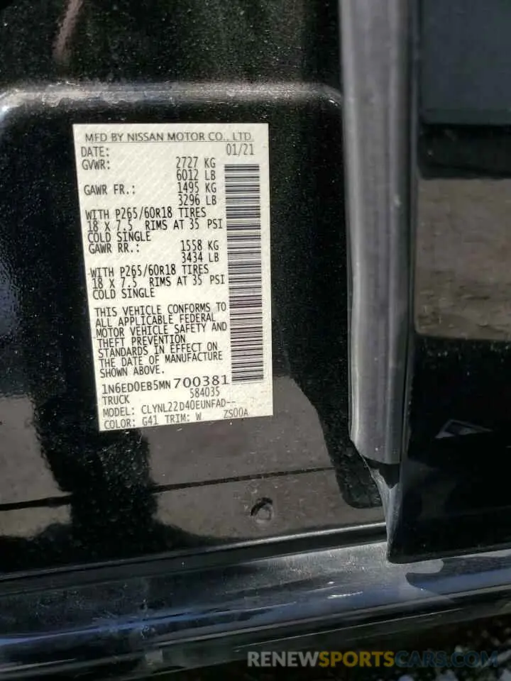 13 Фотография поврежденного автомобиля 1N6ED0EB5MN700381 NISSAN FRONTIER 2021