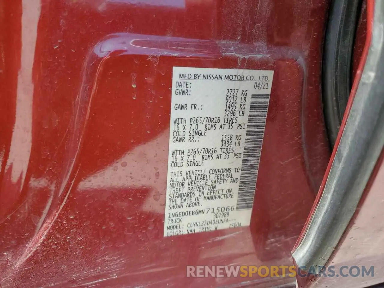 13 Photograph of a damaged car 1N6ED0EB6MN715066 NISSAN FRONTIER 2021