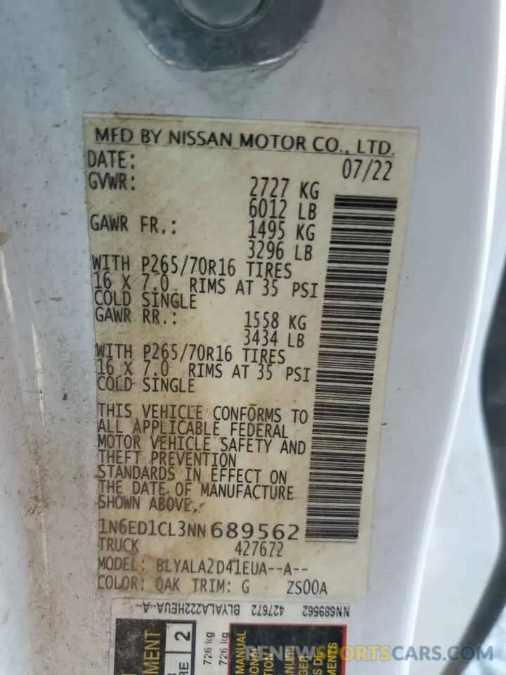 12 Фотография поврежденного автомобиля 1N6ED1CL3NN689562 NISSAN FRONTIER 2022