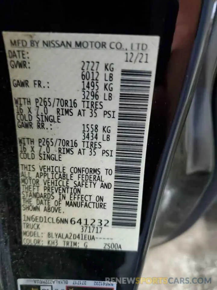 12 Фотография поврежденного автомобиля 1N6ED1CL6NN641232 NISSAN FRONTIER 2022