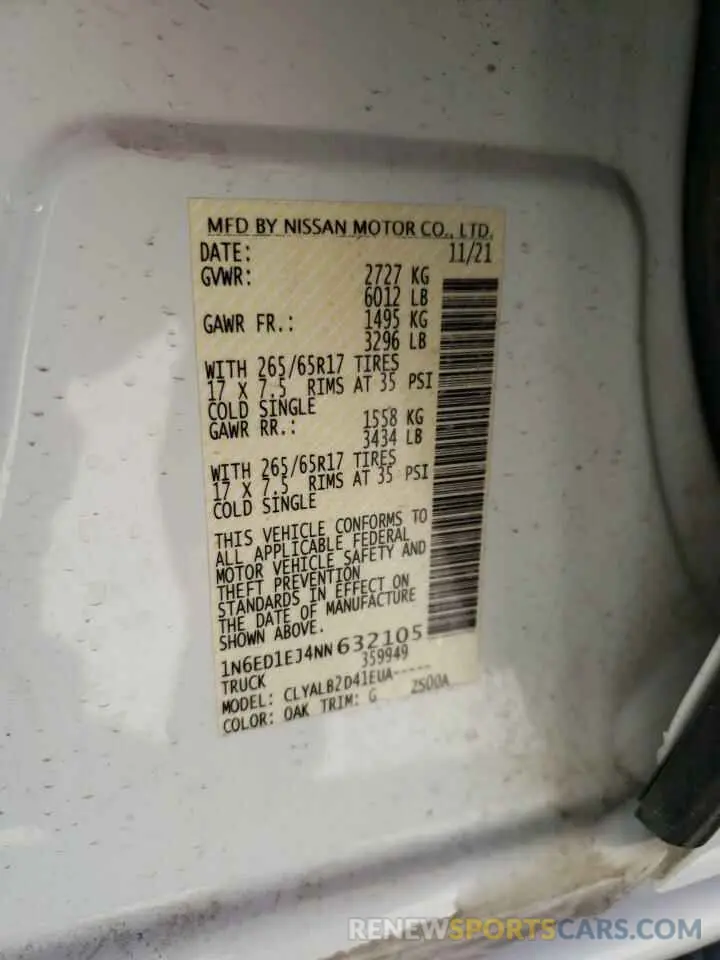 12 Photograph of a damaged car 1N6ED1EJ4NN632105 NISSAN FRONTIER 2022