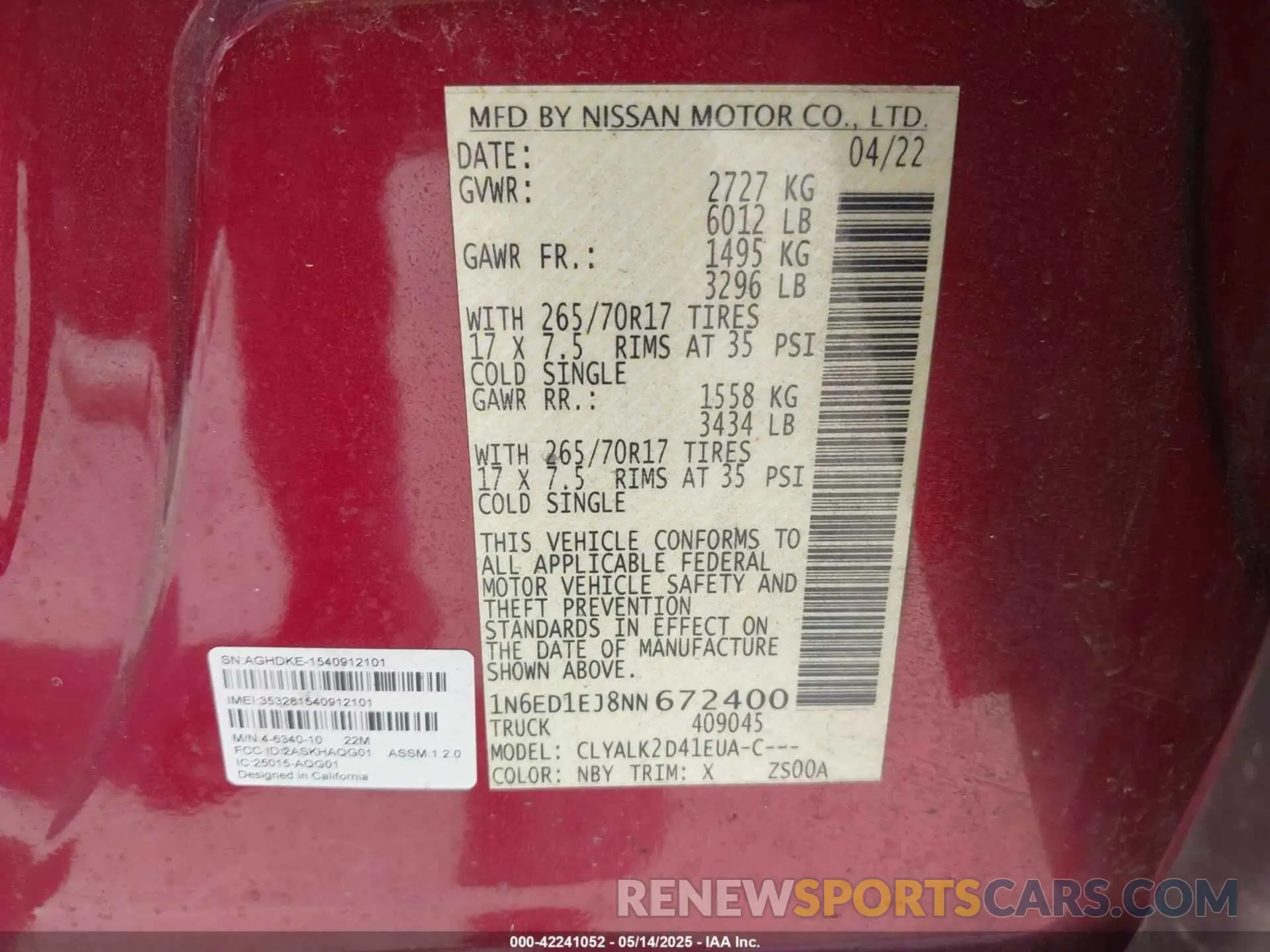9 Фотография поврежденного автомобиля 1N6ED1EJ8NN672400 NISSAN FRONTIER 2022