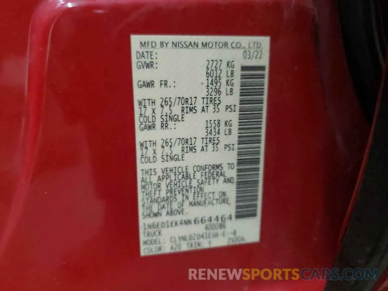 13 Photograph of a damaged car 1N6ED1EK4NN664464 NISSAN FRONTIER 2022