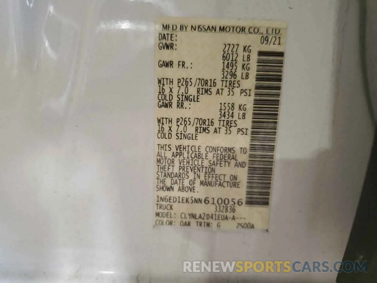 12 Фотография поврежденного автомобиля 1N6ED1EK5NN610056 NISSAN FRONTIER 2022
