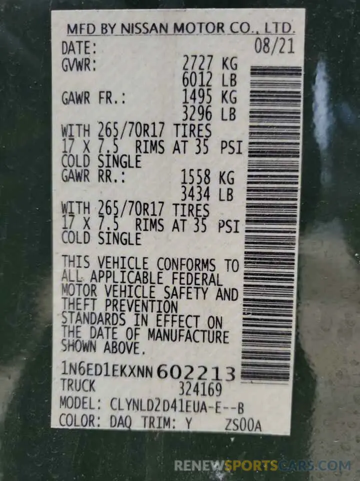 12 Фотография поврежденного автомобиля 1N6ED1EKXNN602213 NISSAN FRONTIER 2022