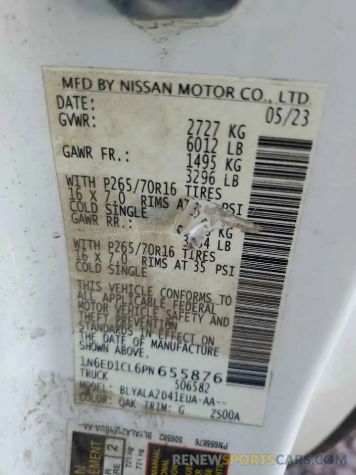 12 Фотография поврежденного автомобиля 1N6ED1CL6PN655876 NISSAN FRONTIER 2023