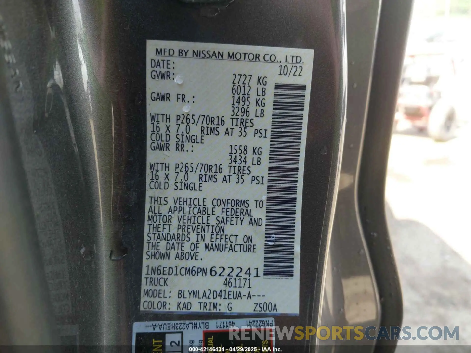 9 Фотография поврежденного автомобиля 1N6ED1CM6PN622241 NISSAN FRONTIER 2023